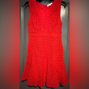 ANTHROPOLOGIE $178 RED FLOUNCED LACE DRESS BY SAN & SONI SZ 6